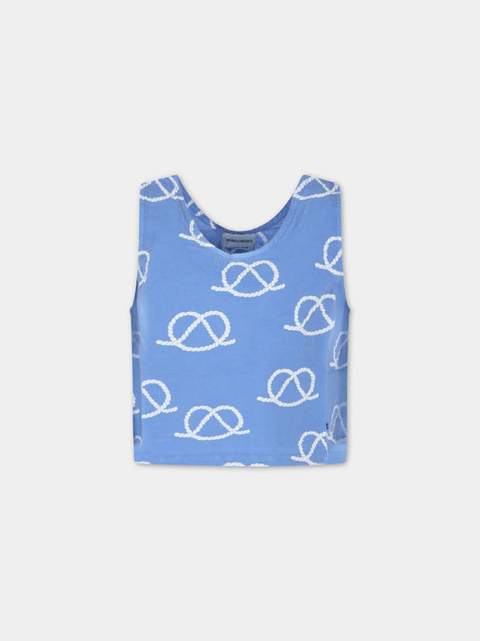 T-shirt azzurra per bambina con stampa corda all-over e logo,Bobo Choses,123AC099