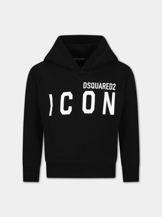 Felpa nera per bambino con logo bianco,Dsquared2,DQ1378 D003G DQ900