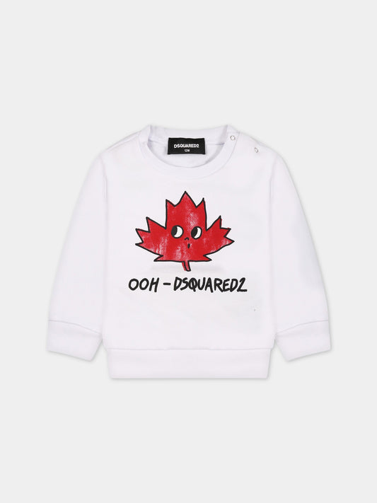 Felpa bianca per neonato con logo,Dsquared2,DQ1603 D0A2F DQ100