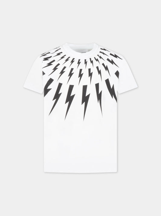 T-shirt bianca per bambino con iconiche saette,Neil Barrett Kids,033623 001