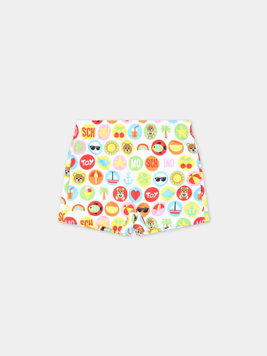 Boxer mare bianchi per neonato con disegni estivi,Moschino Kids,MTL006 LKA00 86802