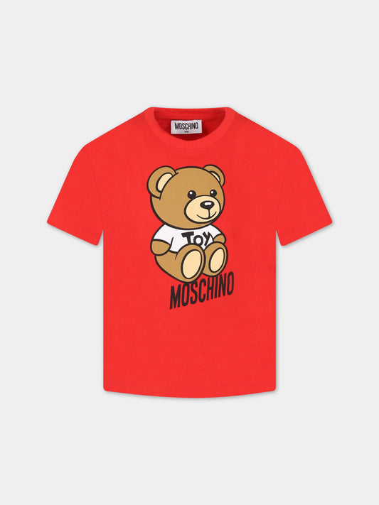 t-shirt rossa per bambini con Teddy Bear e logo,Moschino Kids,HMM046 LBA10 50109