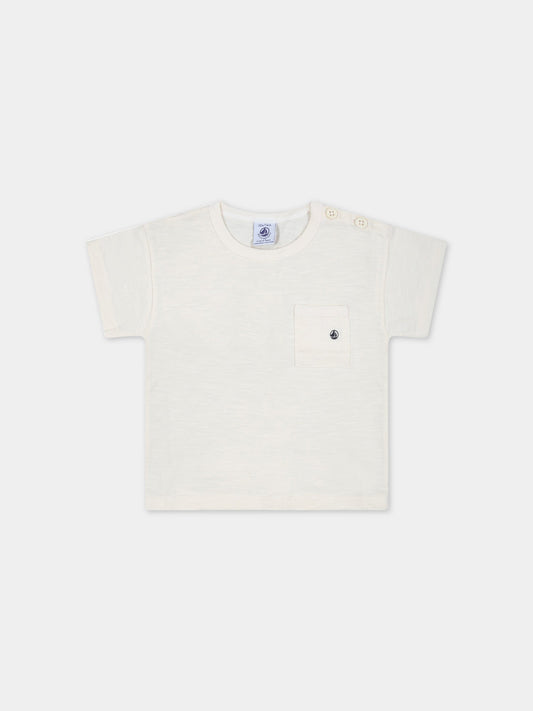 T-shirt avorio per neonato con logo blu,Petit Bateau,A07BA AVALANCHE