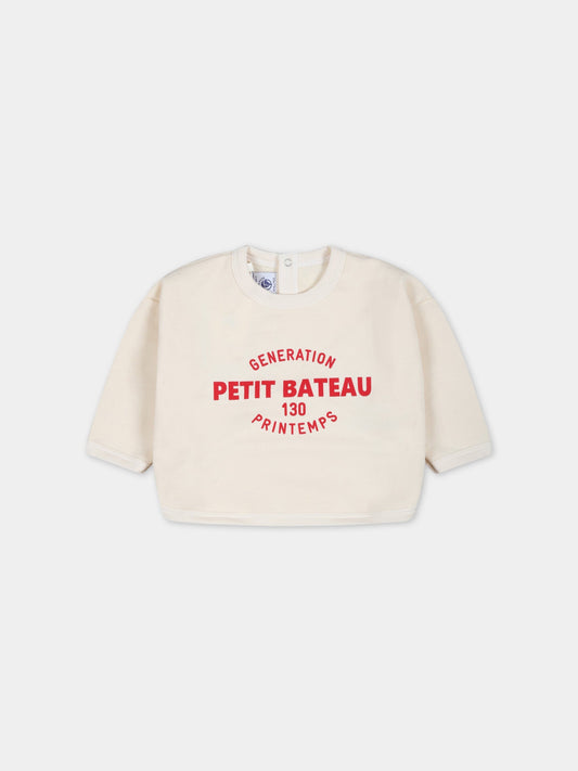 Felpa beige per neonato con logo rosso,Petit Bateau,A07NO AVALANCHE