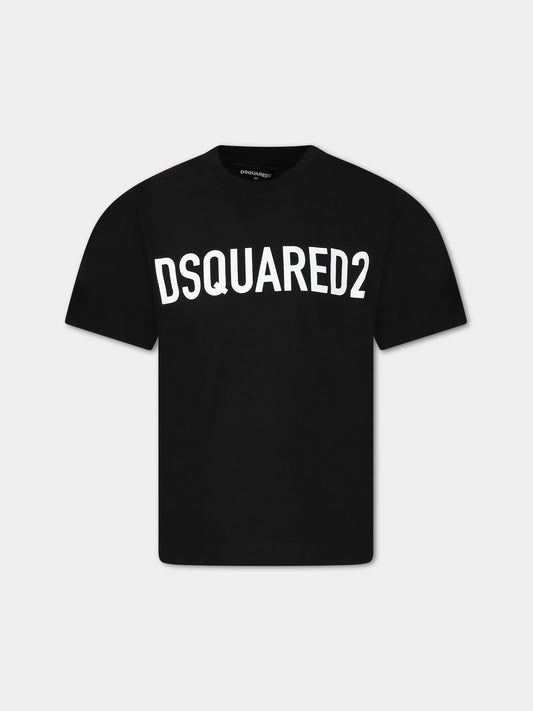 T-shirt nera per bambino con logo,Dsquared2,DQ1770 D0A4C DQ900