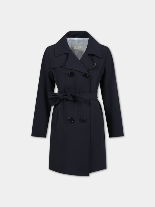 Trench blu per bambina con logo,Herno Kids,GC000048G 12013 9208