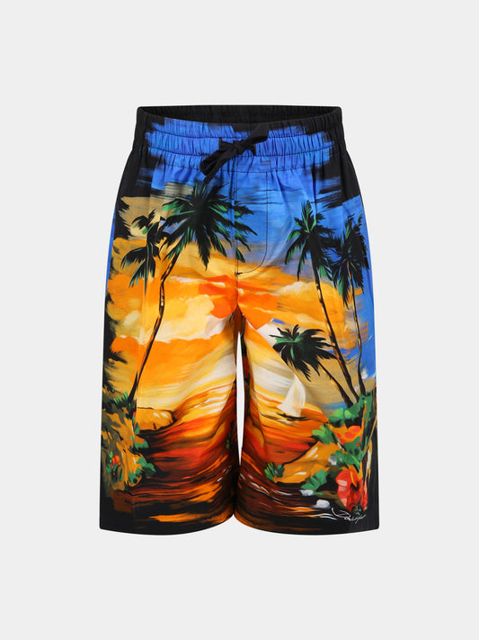 Shorts multicolor per bambino con stampa e logo,Dolce & Gabbana Kids,L43Q08 G7H0O HH4JK