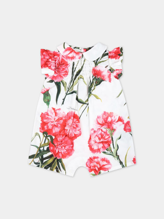 Pagliaccetto bianco per neonata con garofani rosa,Dolce & Gabbana Kids,L21O87 HS5O0 HA3VL