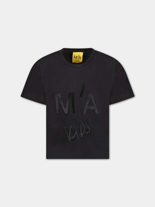 T-shirt nera per bambina con logo ricamato,Marques Almeida,SS23CORETP0351JRS BLACK