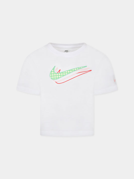 T-shirt bianca per bambina con iconico swoosh,Nike,36K817 001