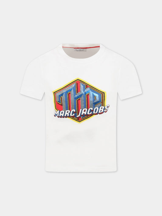 T-shirt bianca per bambino con logo,Little Marc Jacobs,W25509 117