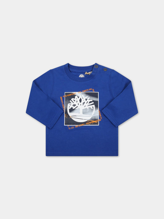 T-shirt blu per neonato con iconico albero,Timberland,T05K19 865
