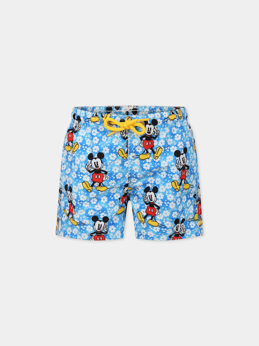 Boxer mare azzurro per bambino con stampa Topolino e logo,Mc2 Saint Barth,JEAN MICKEY DAISY VLEK 17