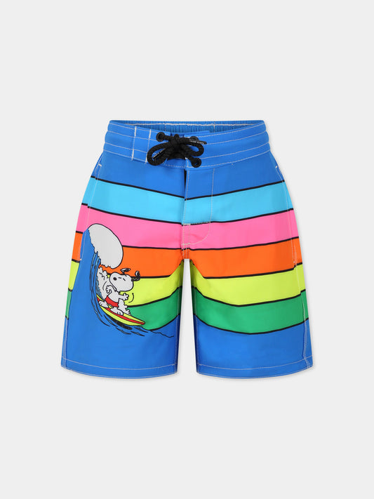 Boxer mare per bambino con stampa Snoopy,Mc2 Saint Barth,COMFORT SURF JR SNOOPY SURF STRIPE FLUO 17