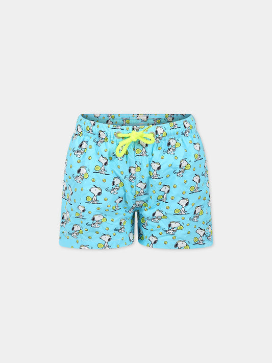 Boxer mare celesti per bambino con stampa Snoopy e logo,Mc2 Saint Barth,JEAN LIGHTING SNOOPY PADEL MINI 31