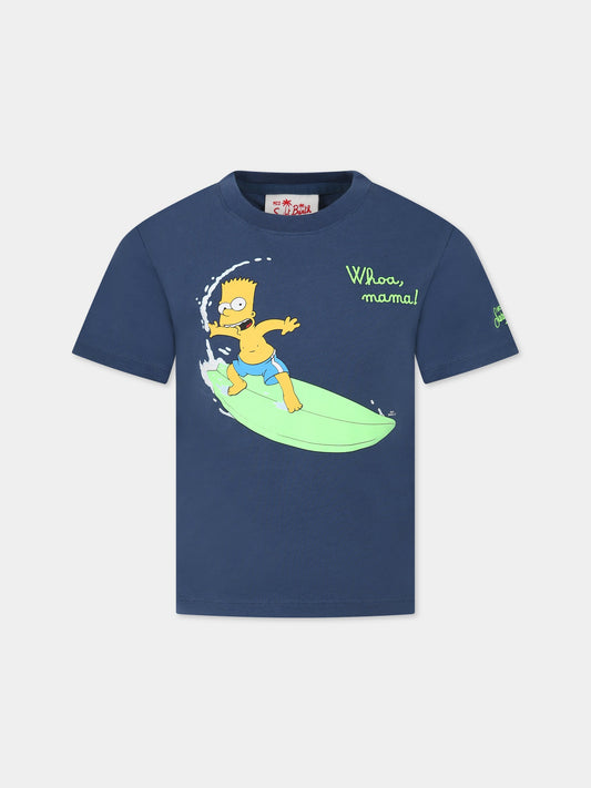 T-shirt blu per bambino con stampa Bart Simpson e logo,Mc2 Saint Barth,TSHIRT BOY BART SURF 60 EMB