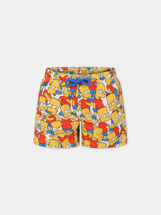 Boxer mare bianco per bambino con stampa Simpson e logo,Mc2 Saint Barth,JEAN BART MIX 01