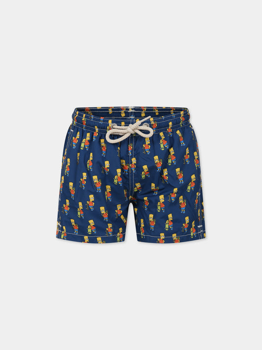 Boxer mare blu per bambino con stampa Bart Simpson e logo,Mc2 Saint Barth,JEAN LIGHTING BART SKATE MULTI 61