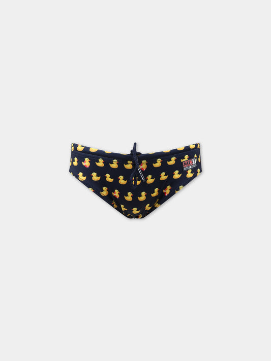 Slip-mare blu per bambino con stampa papere all-over e logo,Mc2 Saint Barth,BILLY DUCKY 61