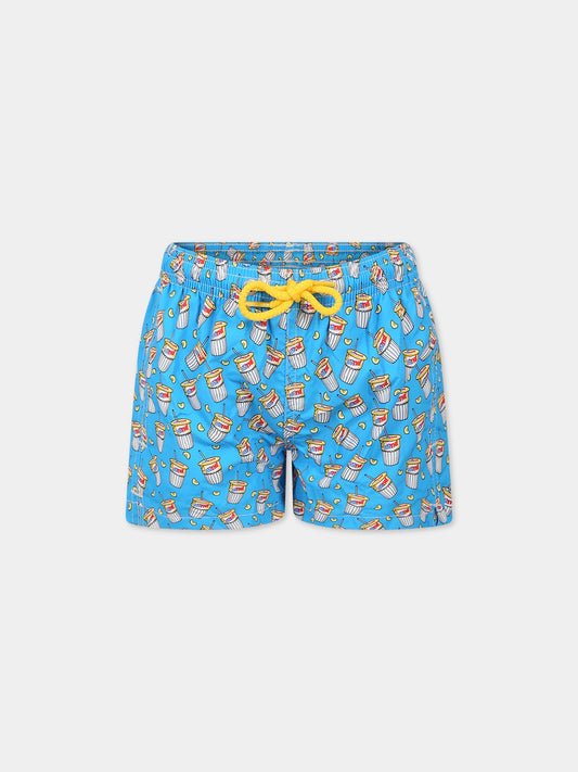 Boxer mare azzurro per bambino con stampa estathé e logo,Mc2 Saint Barth,JEAN LIGHTING TEA FRESH 32