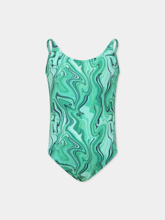 Costume verde per bambina con stampa Malakite,Matineè,CC4003 PETITE GISELE MALAKITE VERDE
