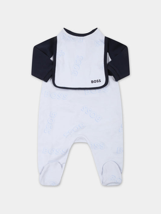 Set celeste per neonato con loghi,Hugo Boss,J98374 771