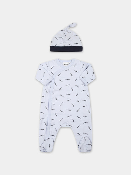 Set celeste per neonato con loghi,Hugo Boss,J98377 771