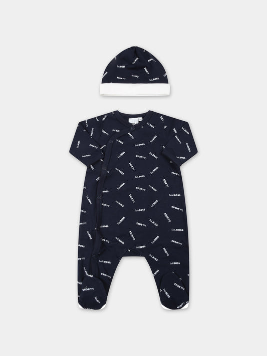 Set blu per neonato con loghi,Hugo Boss,J98377 849