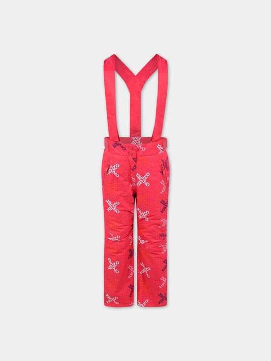 Salopette fucsia per bambina con loghi,Kenzo Kids,K14220 49F
