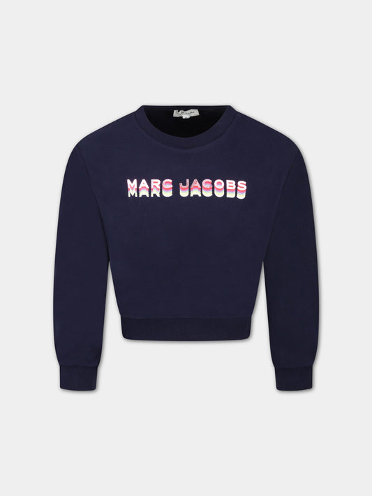 Felpa blu per bambina con logo,Little Marc Jacobs,W15630 84E