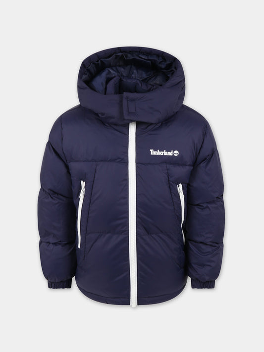Piumino blu per bambino con logo,Timberland,T26575 85T