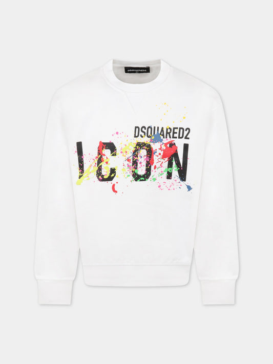 Felpa bianca per bambino con logo,Dsquared2,DQ1349 D00J7 DQ100