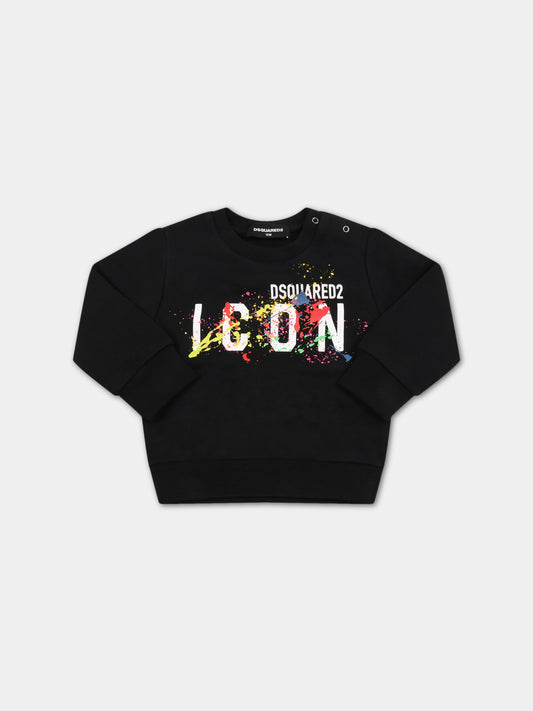 Felpa nera per neonato con logo bianco,Dsquared2,DQ1355 D00J7 DQ900