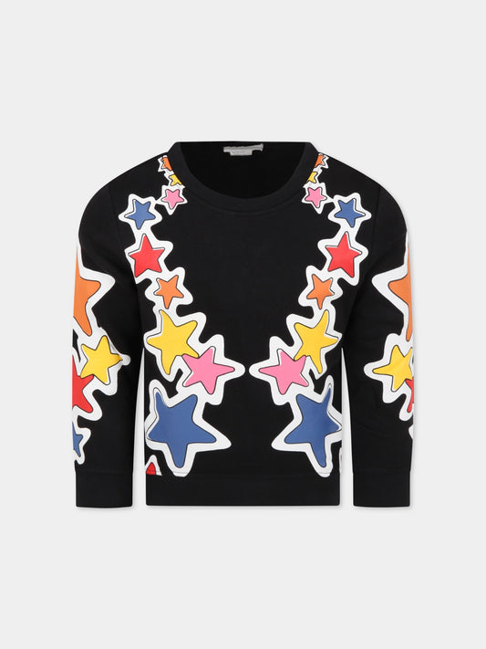Felpa nera per bambina con stelle colorate,Stella Mccartney Kids,8R4B30 Z0447 930