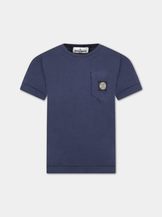 T-shirt blu per bambino con iconica bussola,Stone Island Junior,791620147 V0020