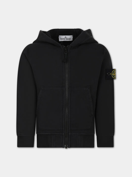 Felpa nera per bambino con bussola,Stone Island Junior,791660720 V0029