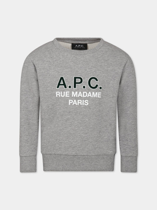 Felpa grigia per bambini con logo,A.p.c.,COEZD E27851 PLA HEATHER GREY