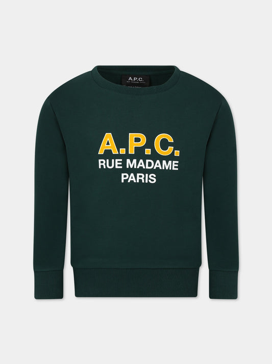 Felpa verde per bambini con logo,A.p.c.,COEZD E27851 KAF DARK GREEN