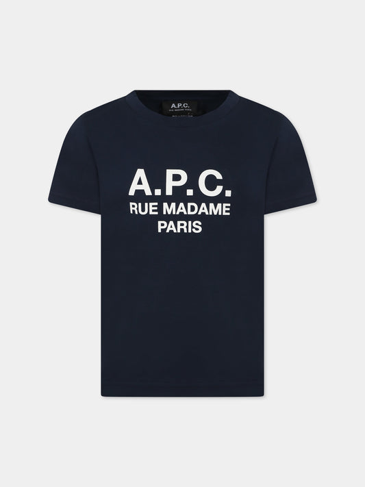 T-shirt blu per bambini con logo,A.p.c.,COEZE E26130 IAJ MARINE