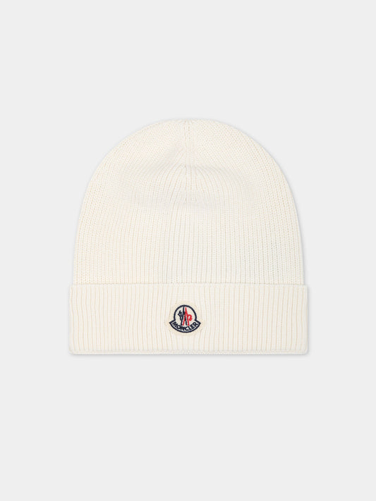 Berretto bianco per neonati con logo,Moncler Kids,951 3B00002 M1367 034