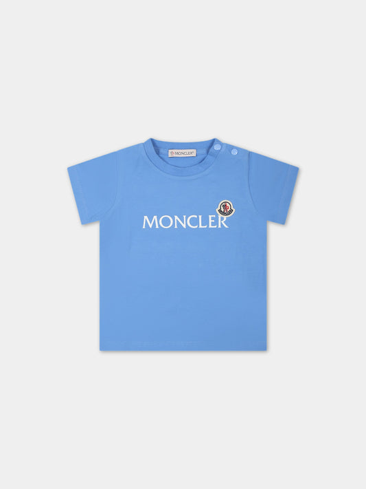 T-shirt azzurra per neonati con logo,Moncler Kids,951 8C00012 8790M 707