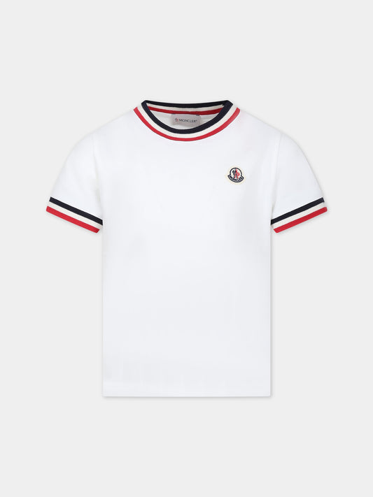 T-shirt bianca per bambino con logo,Moncler Kids,954 8C00023 83092 034