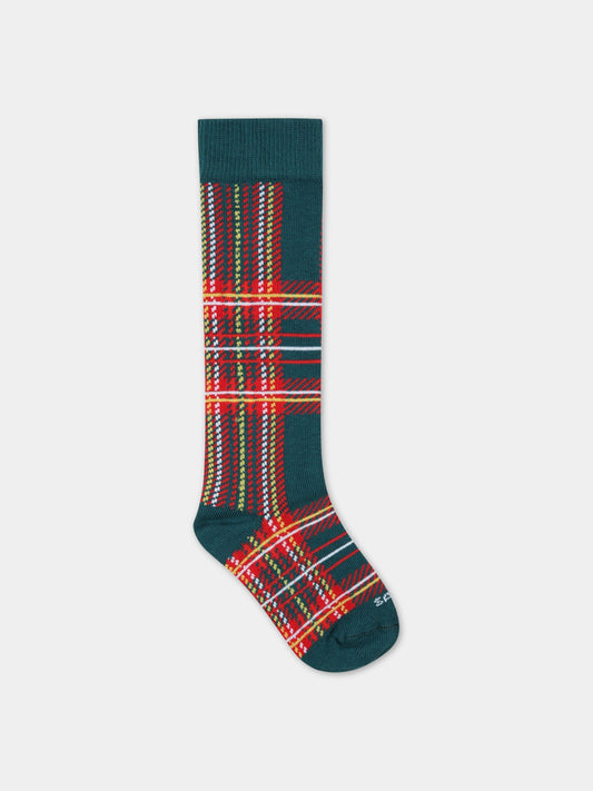Calze verdi per bambini con check rosso,Mc2 Saint Barth,SOX0002 00067C