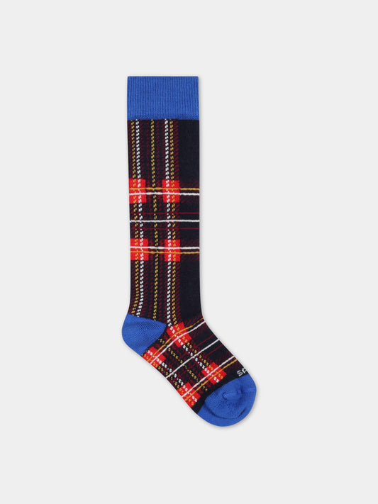 Calze multicolor per bambini con check rosso,Mc2 Saint Barth,SOX0002 00572C