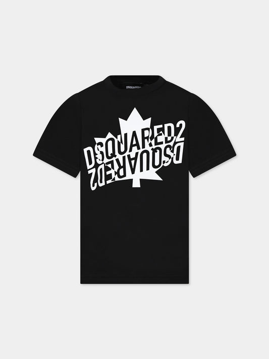 T-shirt nera per bambino con logo e stampa,Dsquared2,DQ1743 D00MV D2T947U DQ900