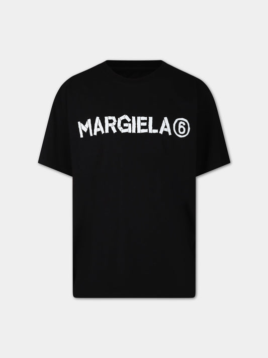 T-shirt nera per bambini con logo,Mm6 Maison Margiela,M60408 MM009 MM6T65U M6900