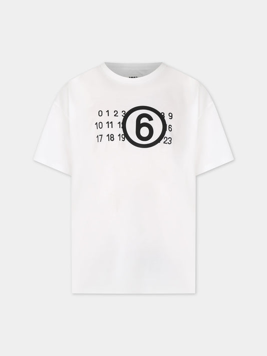 T-shirt bianca per bambini con logo,Mm6 Maison Margiela,M60422 MM010 MM6T72U M6100