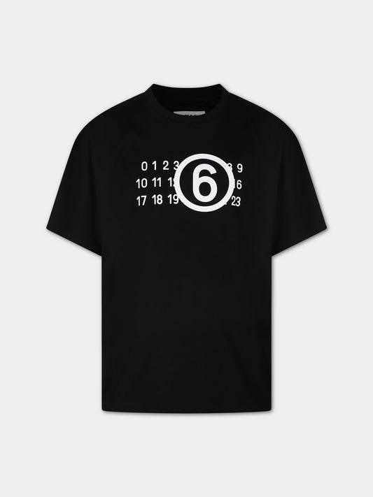 T-shirt nera per bambini con logo,Mm6 Maison Margiela,M60422 MM010 MM6T72U M6900