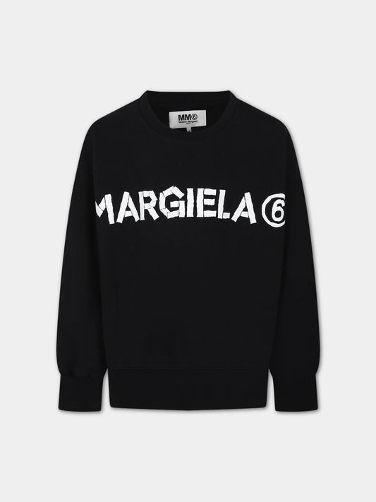 Felpa nera per bambini con logo,Mm6 Maison Margiela,M60407 MM006 MM6S61U M6900