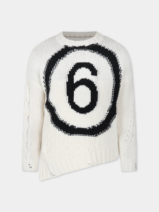 Maglione bianco per bambini con logo,Mm6 Maison Margiela,M60476 MM01T MM6K18U M6101